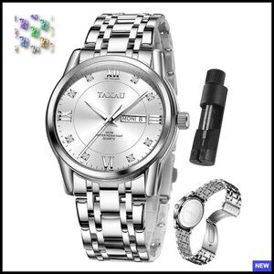 Men's Stainless Steel Dress Watch Diamond Chronograph Date Business Elegant